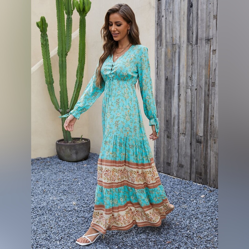 SHEIN Floral Long Sleeve Maxi Dress in Blue and Purple - Picture 4 of 7